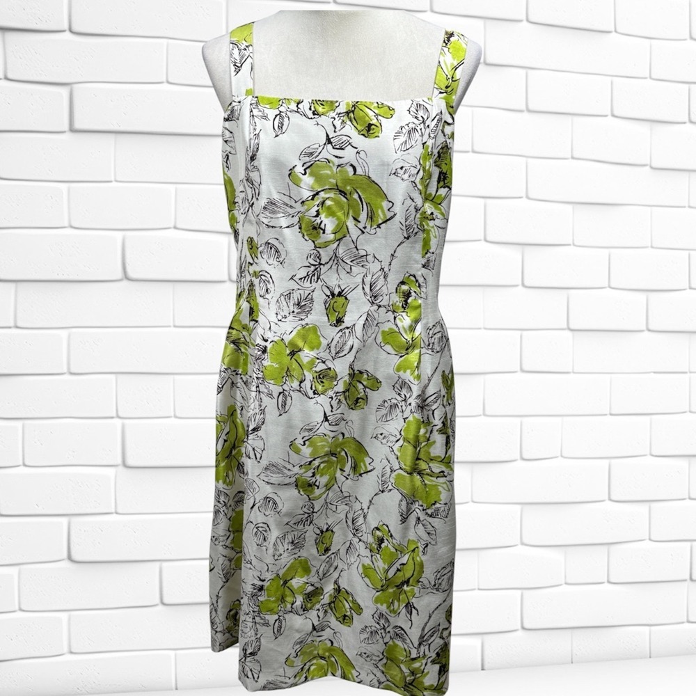 Jessica Howard Womens 18W Floral Sheath Dress Lime Green White Square Neck